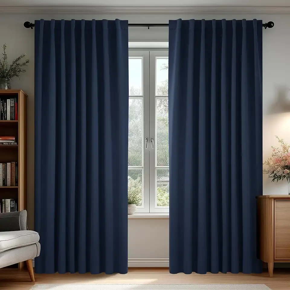 Blackout Curtains, Thermal Insulated, W70 x L95 2 Panels, Back Tab, Machine Washable, Room-Darkening Drapes for Bedroom/Living Room Navy Blue