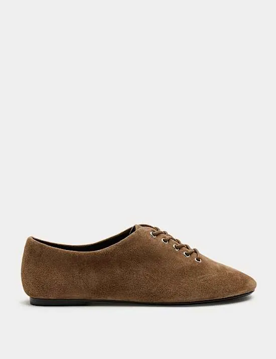 Suede Lace Up Flat Shoes
