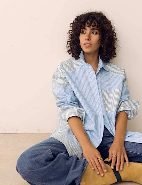 Pure Cotton Striped Oversized Shirt