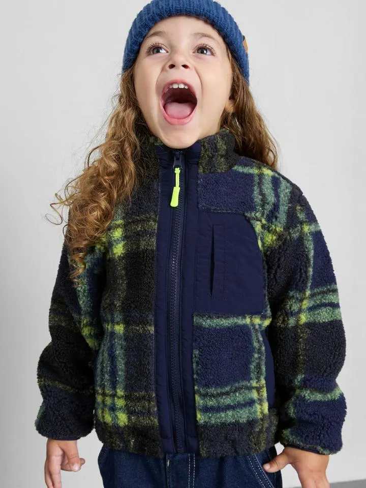 1–9 ans | Veste effet mouton retourné à carreaux