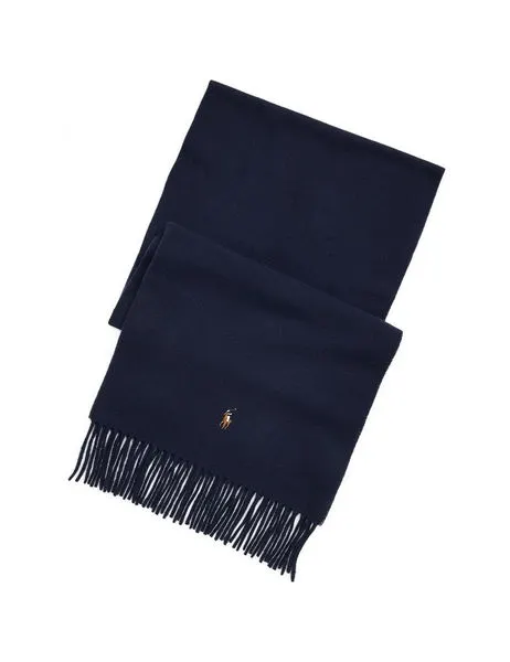 Fringe Virgin Wool Scarf Hunter Navy