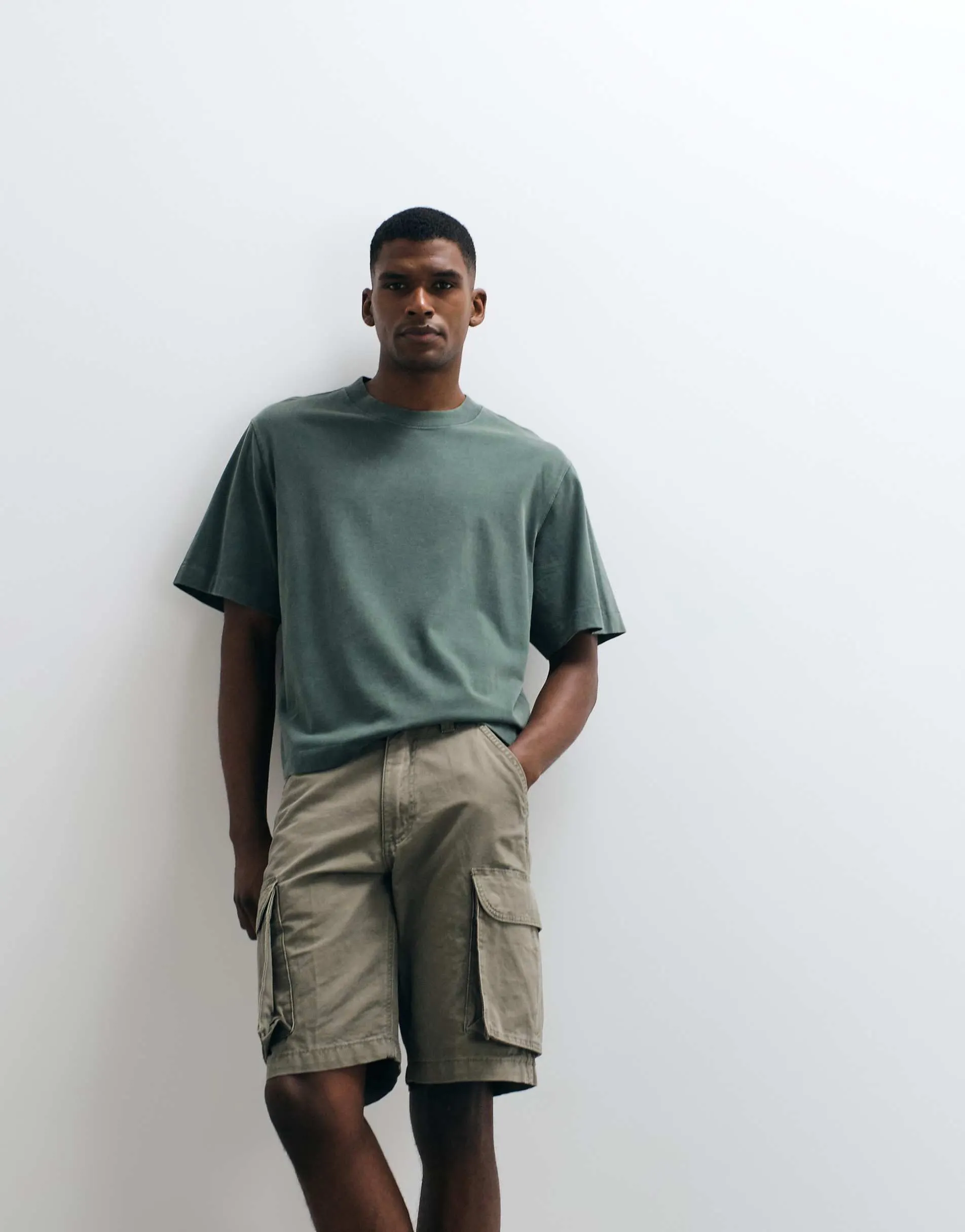 Abercrombie & Fitch cropped premium heavyweight t-shirt in washed green