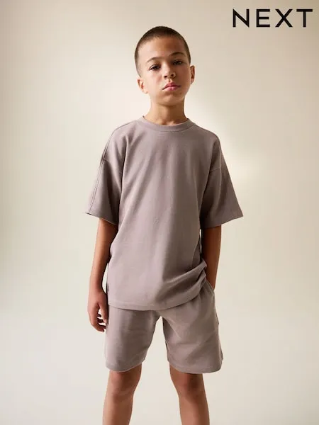 Mink Brown Textured Short Sleeve T-Shirt and Shorts Set (3-16yrs)