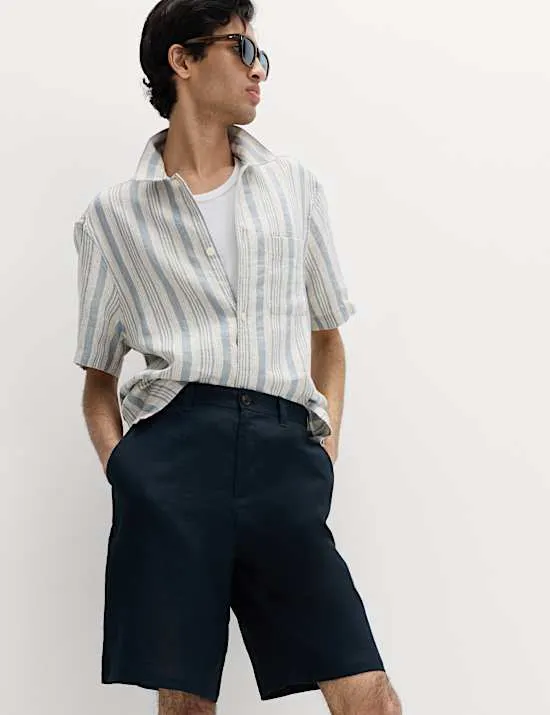 Loose Fit Chinoshorts aus reinem Leinen