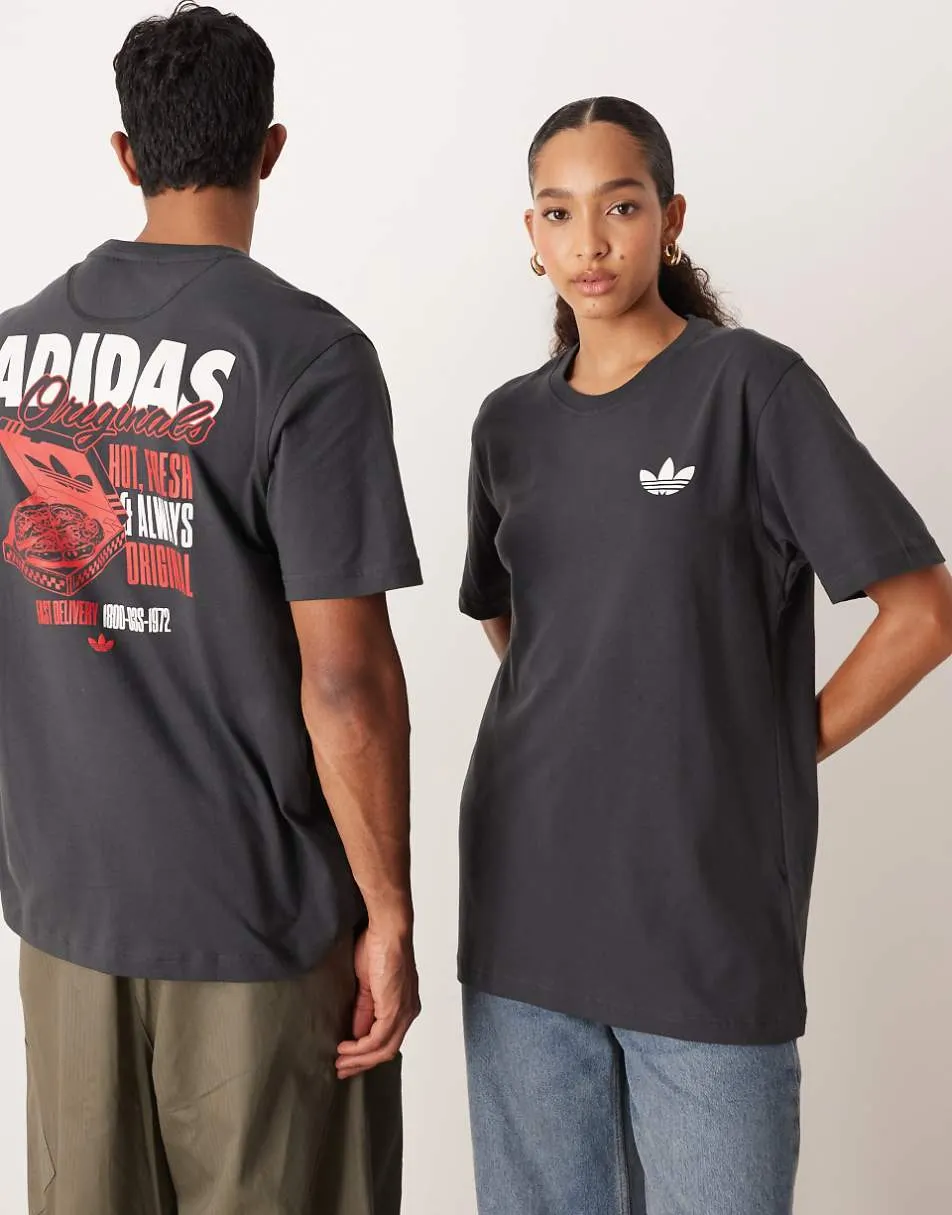 adidas Originals pizza box graphic t-shirt in charcoal grey