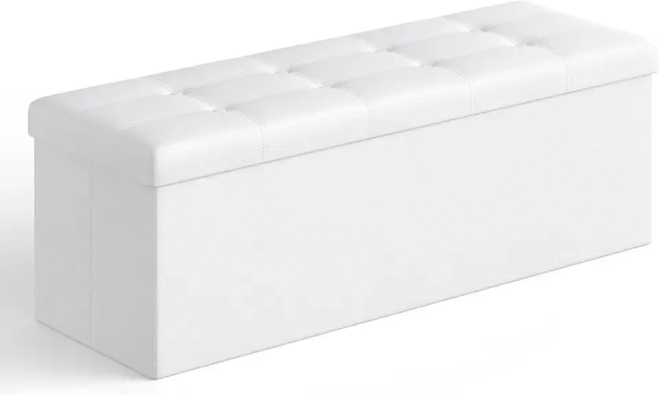 Storage Ottoman Bench, 43.3 Inches Folding Foot Rest Stool | PU Leather, Easy Assembly, for Living Room, Bedroom, Entryway, Cream White, MINOTA Collection ULSF702