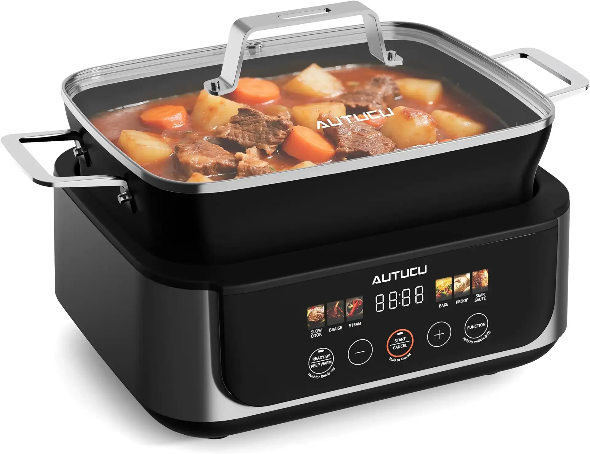 Slow Cooker 7 Quart | Programmable Multi-Cooker PFOA-Free Ceramic Coating, Steamer, Sear sauté, Warm Function (Includes Silicone Spoon)