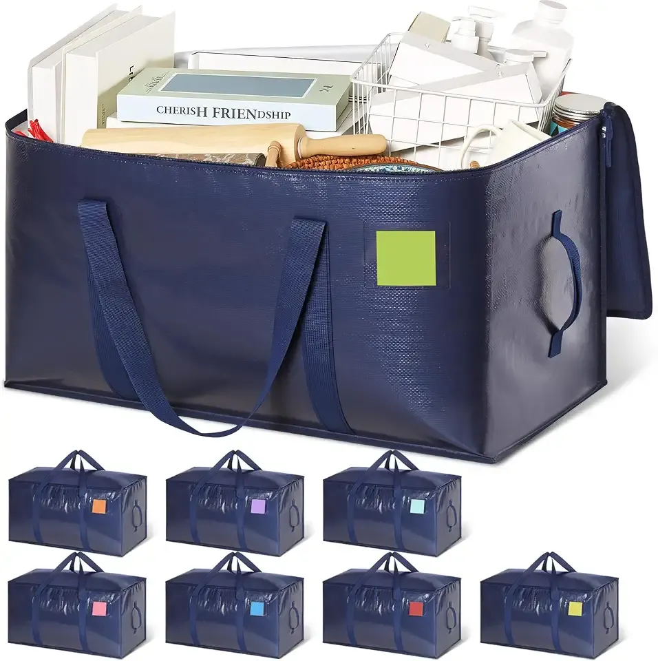 Heavy Duty Moving Bags with Wide‑opening, 8 Pack, 24 Gal, Blue | Packing Bags with Dual Zipper & Reinforced Handle, for Clothes & Dorm Essentials, Moving Supplies Alternative to Moving Boxes