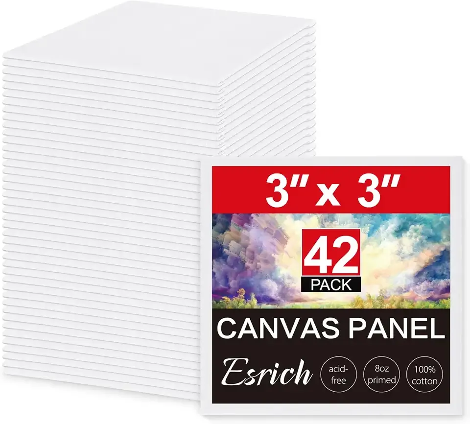 ESRICH 3x3IN Small Canvases for Painting, 42 Pack Mini Canvas Boards Cotton Painting Canvas Primed Acid Free Mini Blank Canvas Panels for Oil Paint,Watercolor,Acrylic Paint,Gouache&Tempera.