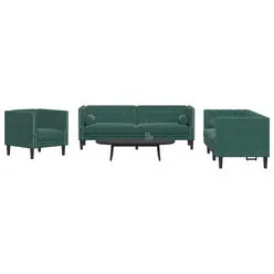 vidaXL 3 Piece Chesterfield Sofa Set with Bolsters Dark Green Velvet