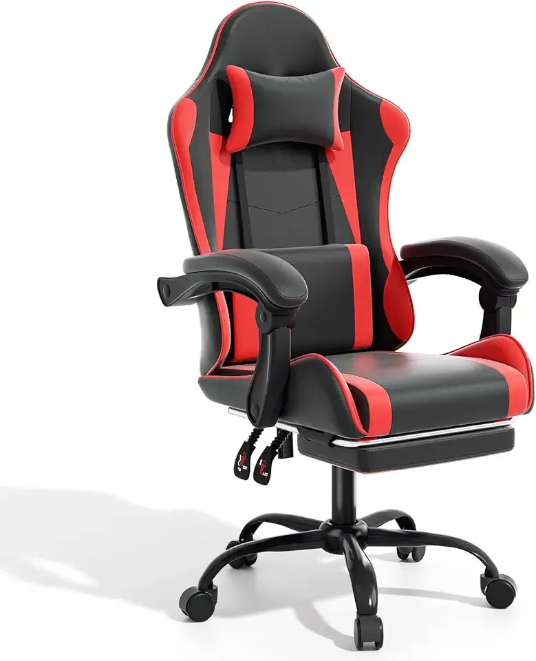 Magshion Video Gaming Chair for Adults, Ergonomic Computer Desk Chair with Linkage Armrests, Height Adjustable Gamer Chair with Footrest and Headrest for Home Office, 350 Lbs Capacity, Red
