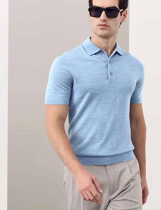 Gestricktes Poloshirt aus reiner, extrafeiner Merinowolle