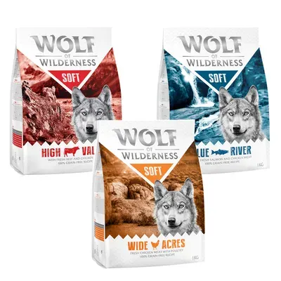 Lot mixte Wolf of Wilderness pour chien lot Soft : poulet, bœuf, agneau (3 x 1 kg)