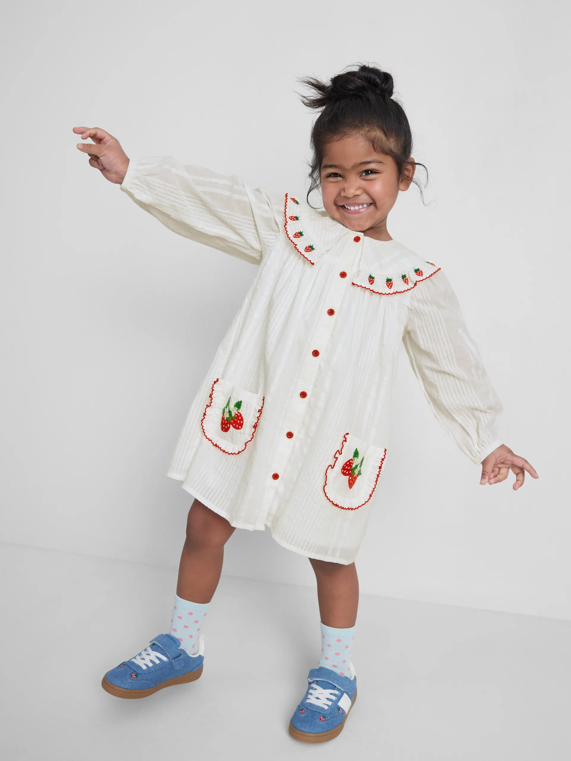 18 mois-8 ans | Robe à col et fraises brodées