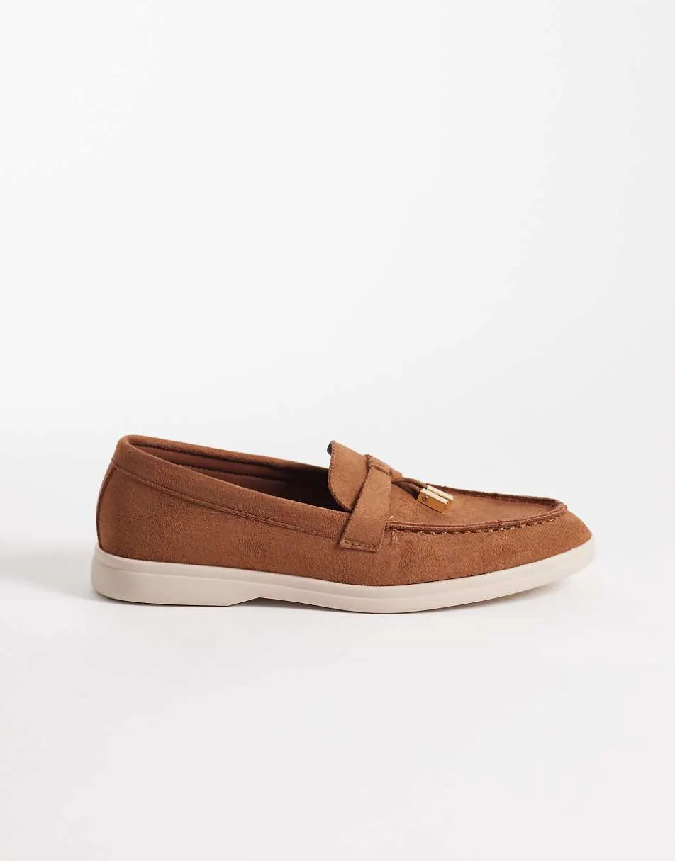 SEQWL Panther tassel trim loafer in faux suede camel with white sole