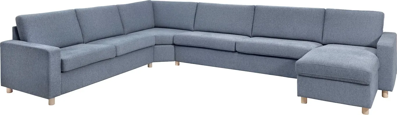 Sone lav hjørnesofa Modulsofa. 2,5 seter + stort hjørne + 3 seter + sjeselong i stoff Atlas, armlene J.