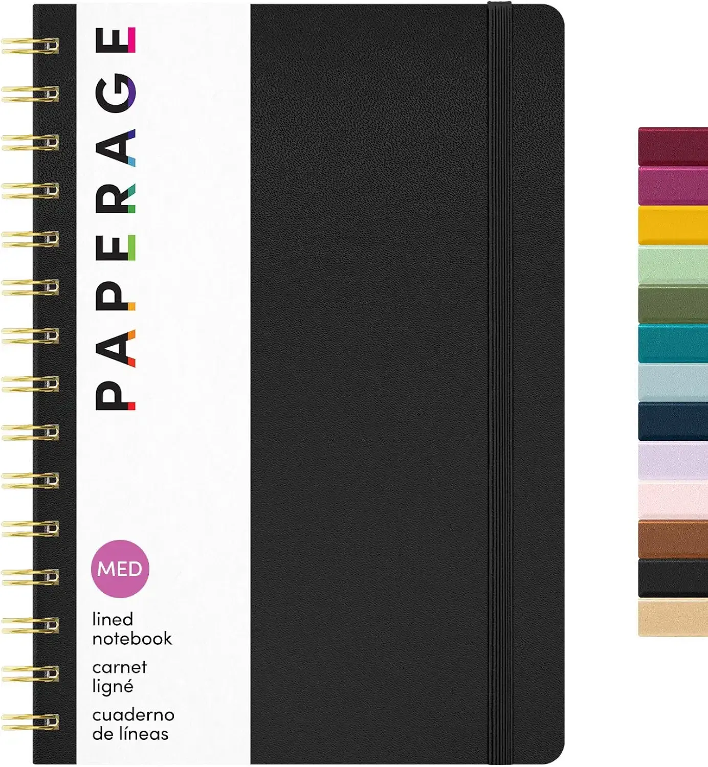 PAPERAGE Lined Spiral Journal Notebook, (Black), 160 Pages, Hardcover Journal for Women & Men, Medium 5.5 in x 8 in - 100 GSM, Thick Paper, Spiral Notebook for Work, School & Journaling