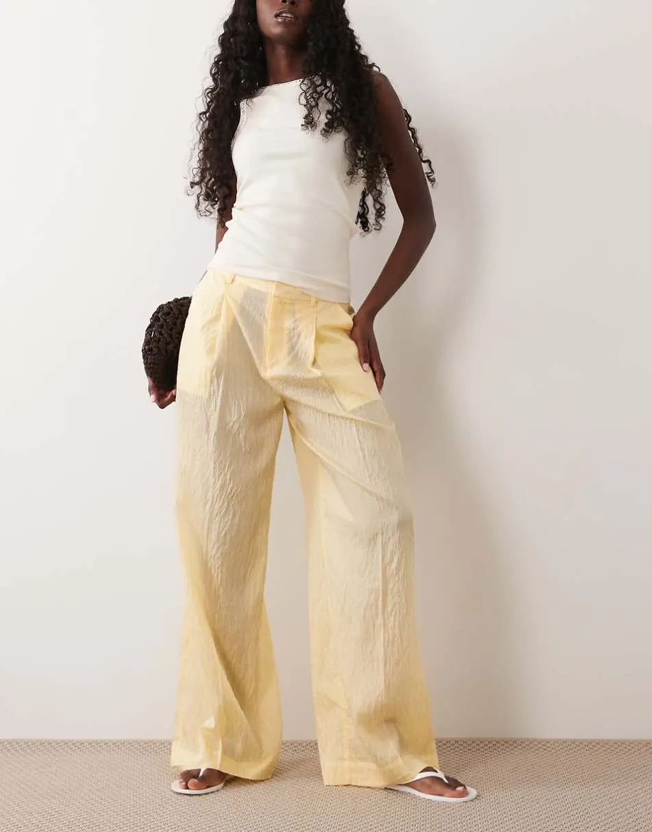 Mango straight leg tailored trouser in pastel yellow stripe