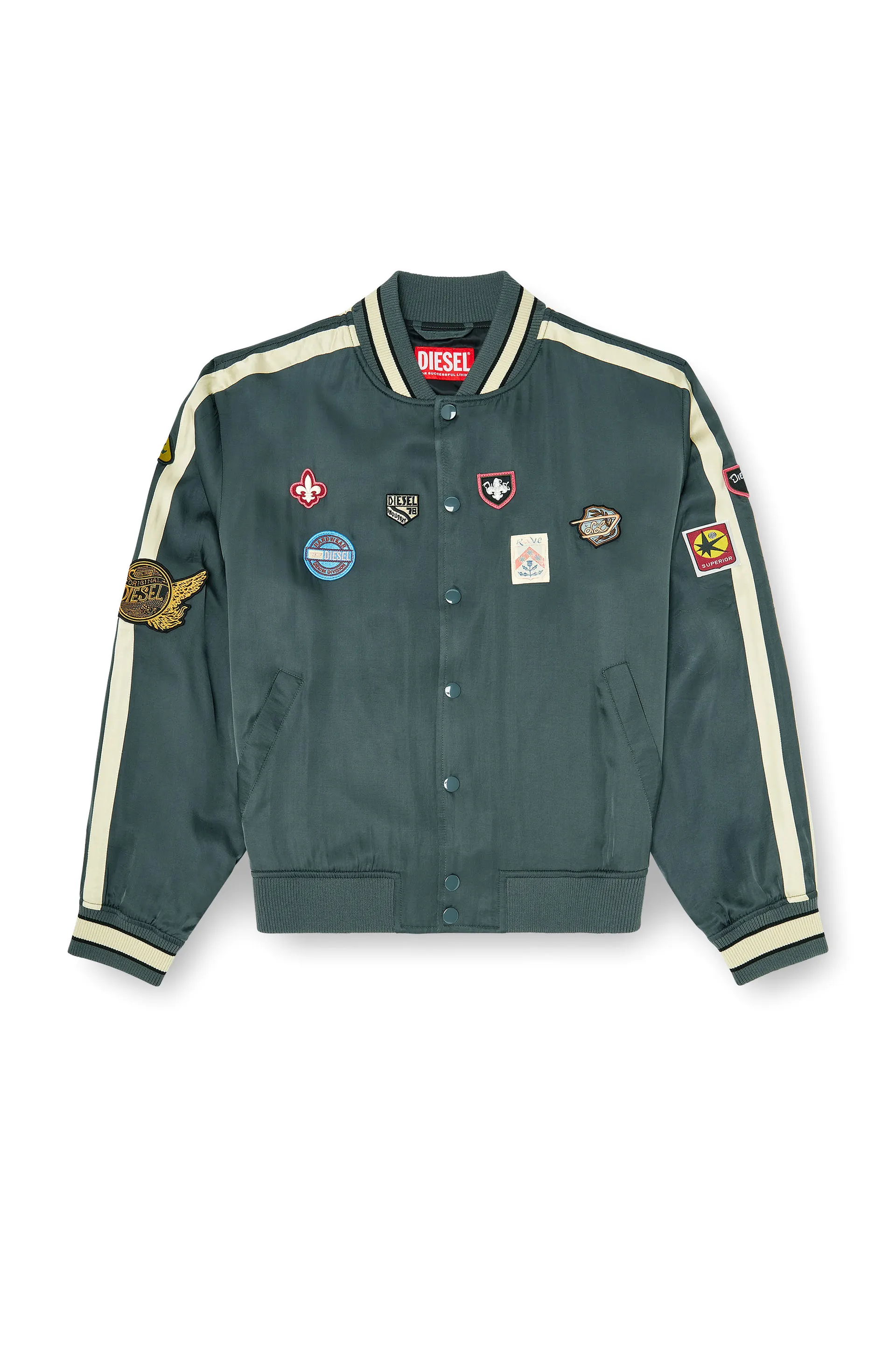 Satin bomber jacket with patches