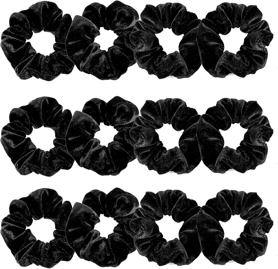 Whaline 12 Pieces Hair Scrunchies Velvet Elastics Scrunchy Bobbles Soft Hair Bands Hair Ties (Black)