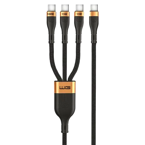 Datový kabel 3v1 Type-C to 3x Type-C 100W+15W+15W - 1,5m černá