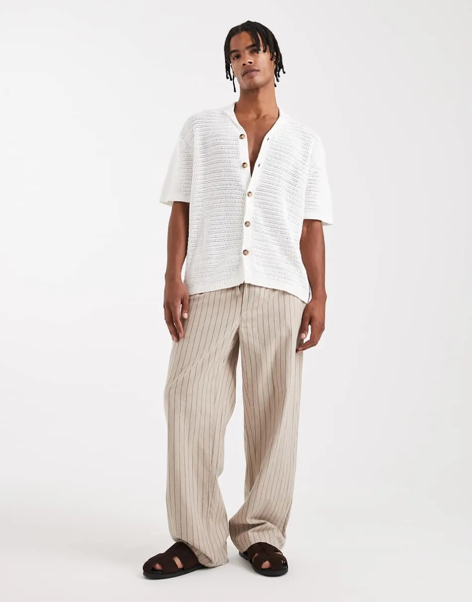 ONLY & SONS loose fit crochet shirt in cream