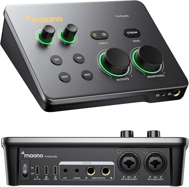 MAONO P2 USB Audio Interface: 24-Bit/192kHz Studio Sound Compatible for PC Mac iPad iPhone | Auto-Gain Loopback | Pro Recording Gear Mu…