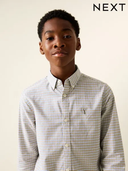 Neutral Gingham Single Oxford Shirt (3-16yrs)