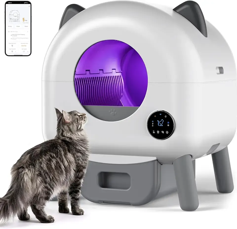 Automatic Self Cleaning Cat Litter Box, 72L Large Capacity for Multiple Cat | App Controlled, Odor Control, Infrared Safety Sensors, Quiet Operation, LED Ambient Lighting, with Garbage Bags, Aroma Box