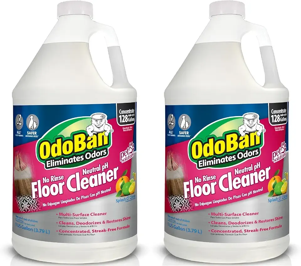 OdoBan Pet Solutions No Rinse Neutral pH Floor Cleaner Concentrate, Made in the USA, Splash O' Citrus Scent, 2 Gallons