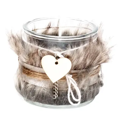 Windlicht - braun - Fell - 10x10 cm