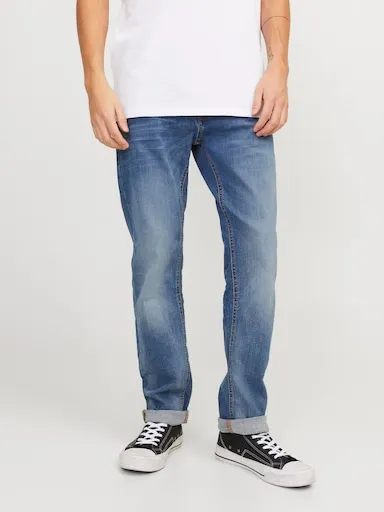 JACK AND JONES Glenn Slim Taper In Mid Wash Rip