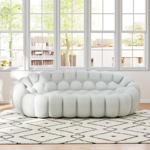Magic Home 98 in. Bubble Armless Couch, Modern Light Gray Mesh Fabric 3-Seater Loveseat Curved Floor Sofa