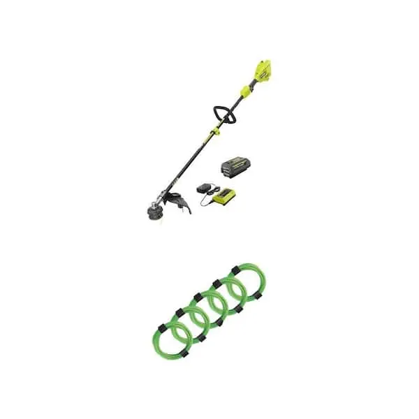 RYOBI 40V 15 in. Cordless String Trimmer with 4.0 Ah Battery and Charger and 0.080 in. x 16 ft. Spiral Line (5-Pack)