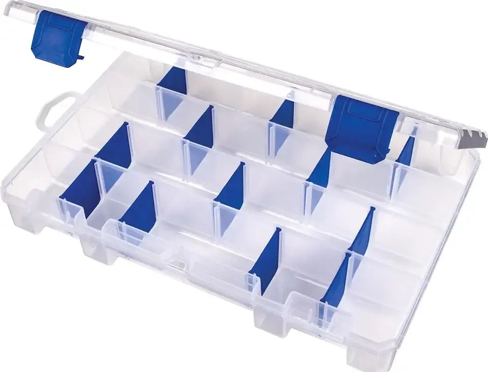 Flambeau Outdoors 4007 Tuff Tainer, 24 Compartments, 12 Zerust Dividers | Divided tackle box with 12 Zerust dividers creating up to 24 compartments. Translucent, 11 x 7.25 x 1.75in