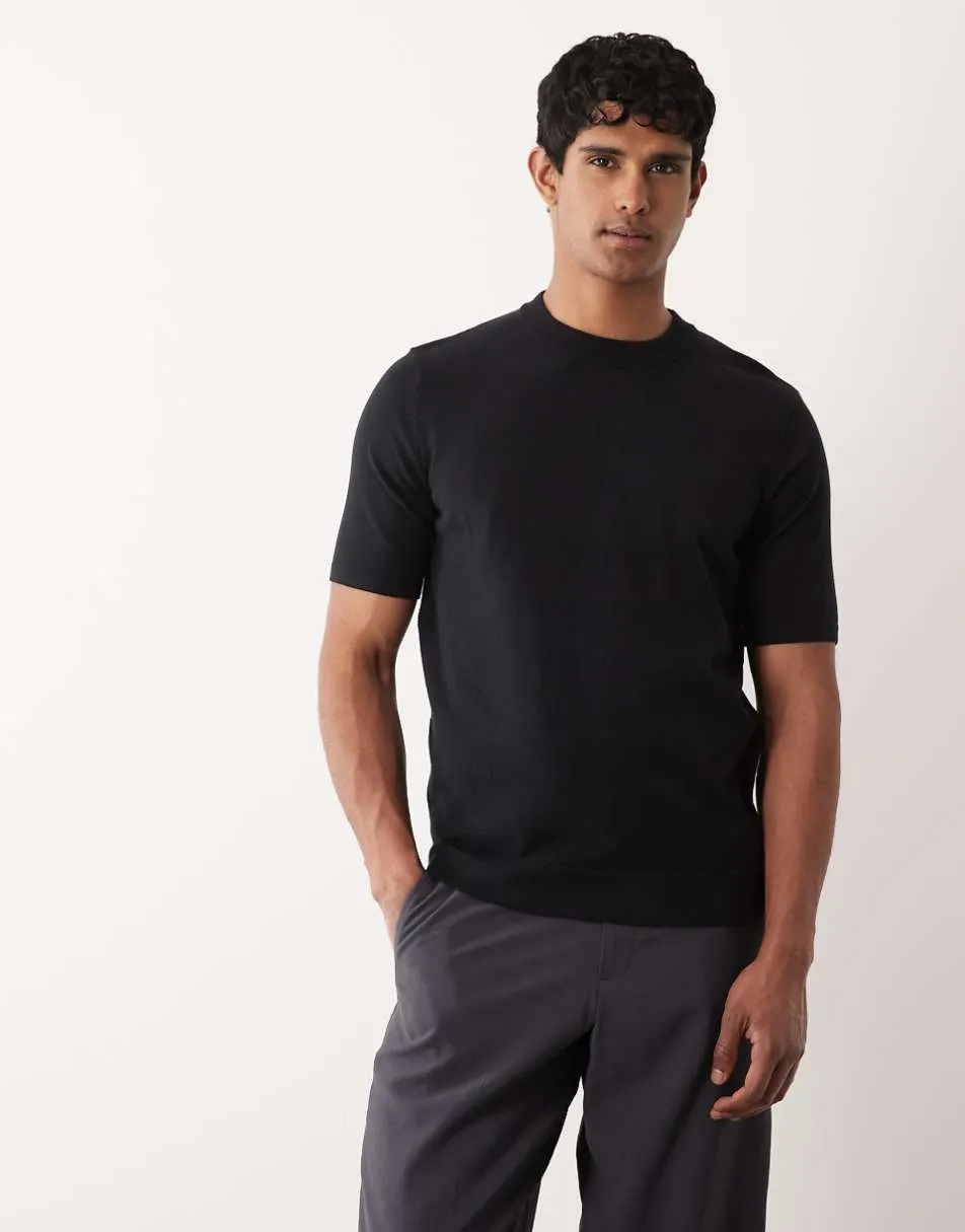 ASOS DESIGN essential knitted crew neck t-shirt in black