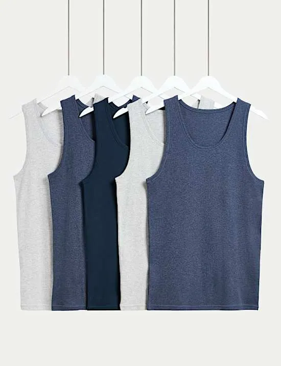 5 Pack Pure Cotton Sleeveless Vests