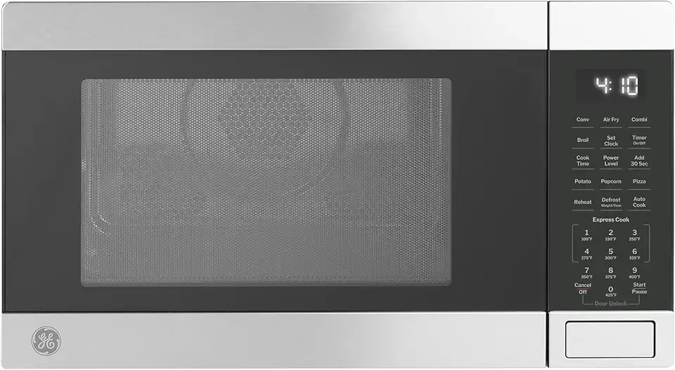 GE GCST10A1WSS 1.0 Cu Ft Convection Microwave Oven, 1050W Countertop Air Fry Microwave with Broil & Crisper Pan, Compact Stainless Steel Design
