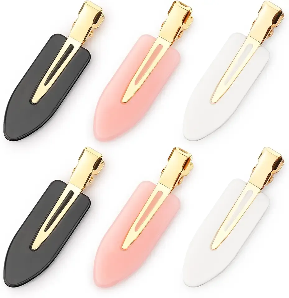 D 6 Pcs Creaseless Hair Clips No bend No Crease Hair Clip Makeup Clips for Women and Girls Flat Hair Clips for Hairstyling Salon Golden Handle