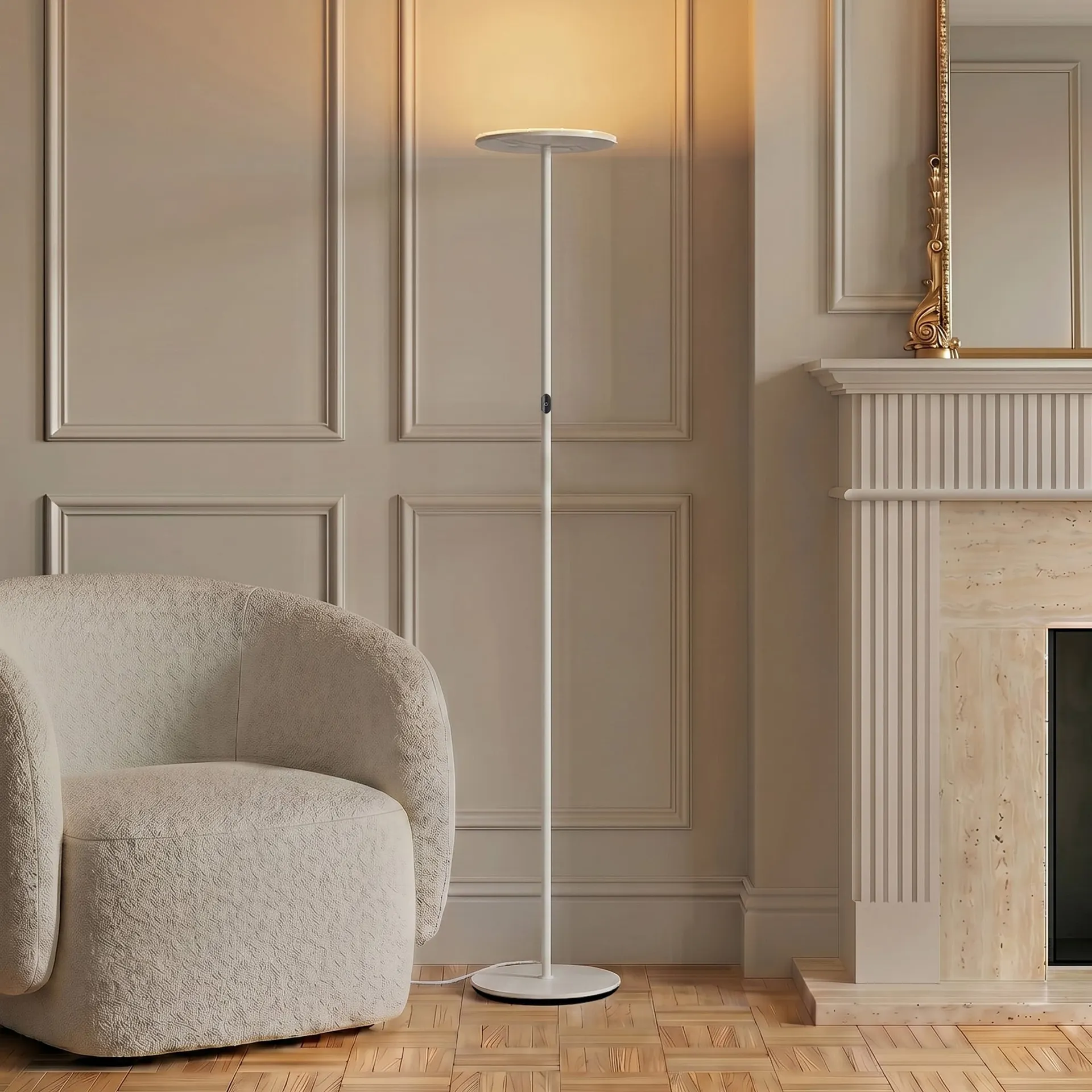 67-in White Torchiere Floor Lamp with No shade Shade