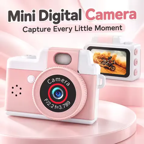 Portable Mini Digital Camera for Kids, Flip Rotatable Lens Selfie Camera with Color Display, Photo Video Recording, Type-C Charging for Travel Support MicroSD Card Pocket Size Design