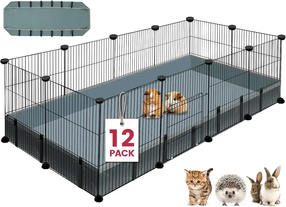 VISCOO 12 Panels Small Animal Playpen, 48" x 24" x 16" Pet Playpen with Waterproof Mat, C&C Cage for Guinea Pigs, Puppy Play Pen, Bunny Playpen, Indoor Outdoor Portable Metal Wire Yard Fence