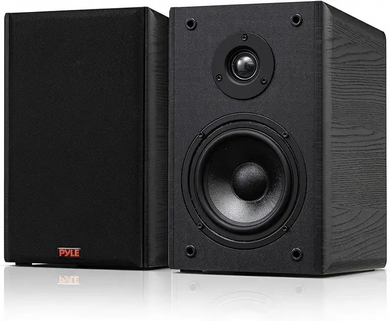 Pyle 6.5” Bookshelf Speakers, Pair of Wired Bookshelf Speakers with Wall Mount Brackets, 2-Way HiFi Home Theater with Paper Cone, Soft Dome Tweeter, Compact Design, 11.5” x 7.5” x 9.5”, Black