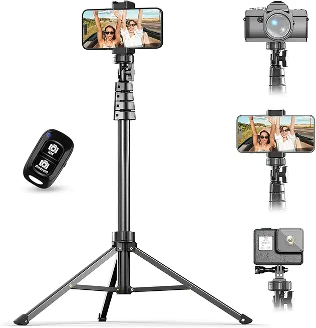 72" Phone Tripod & Selfie Stick, Camera Tripod Stand with Wireless Remote and Phone Holder,Compatible with iPhone Android, Perfect for Selfies/Video Recording/Live Streaming Black