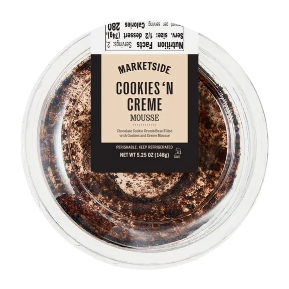 Marketside Chocolate Cookies 'n Crème Mousse Dessert Cup, Cookie Piece Topping, Creamy, 5.25 oz (Refrigerated) $2.74 51.7 ¢/oz