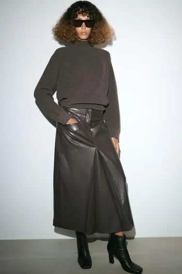 ZW COLLECTION PLEATED LEATHER EFFECT SKIRT