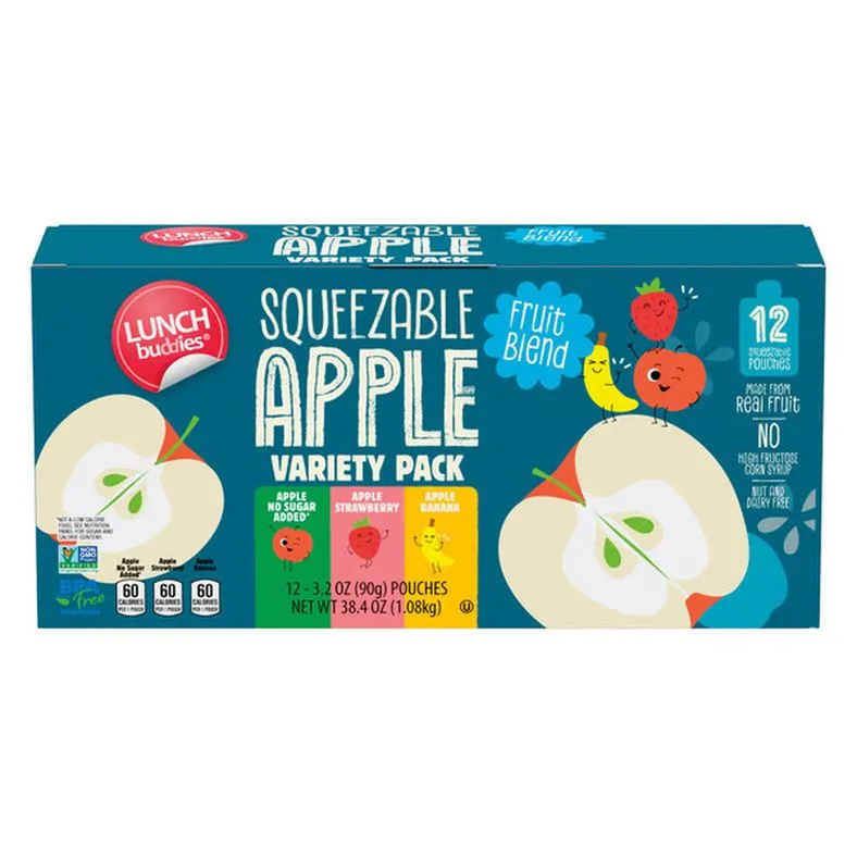 Lunch Buddies 12pk Apple Squeezies Varie, 3.2 oz Pouch