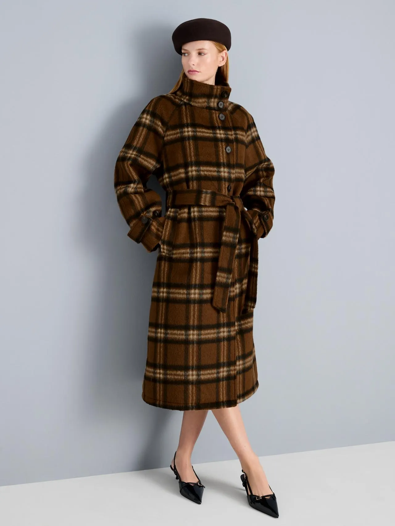 Cappotto lungo stile coperta a quadri