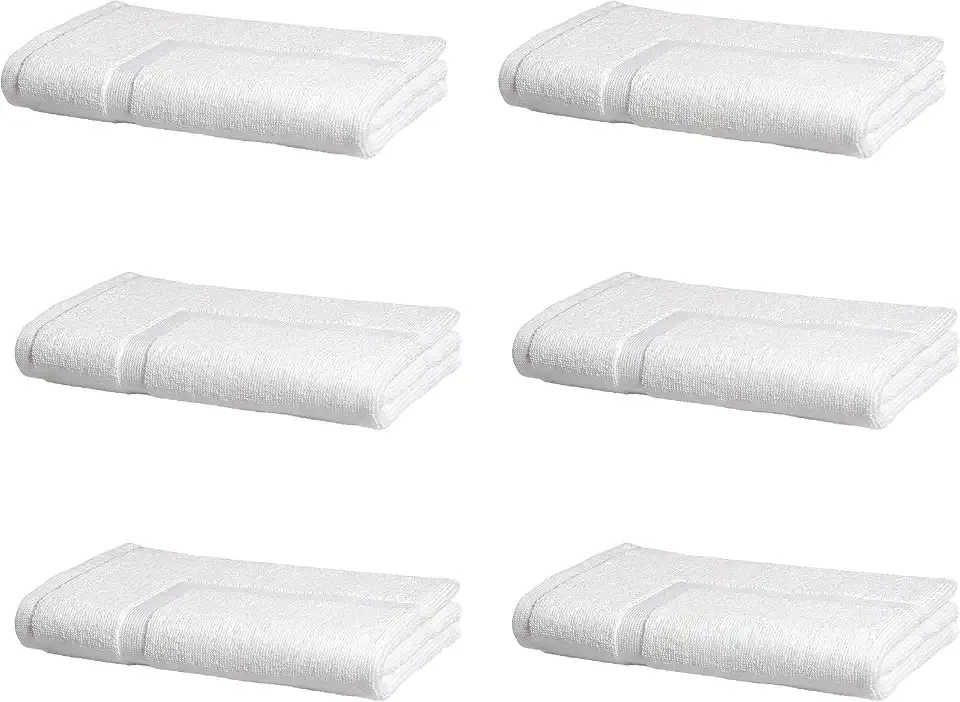 Amazon Basics Premium 100% Cotton Absorbent Soft Bath Mat, Machine Washable, 684 GSM, 20" x 30", White, Hotel Spa Bathmats, 6-Pack (Previously AmazonCommercial)