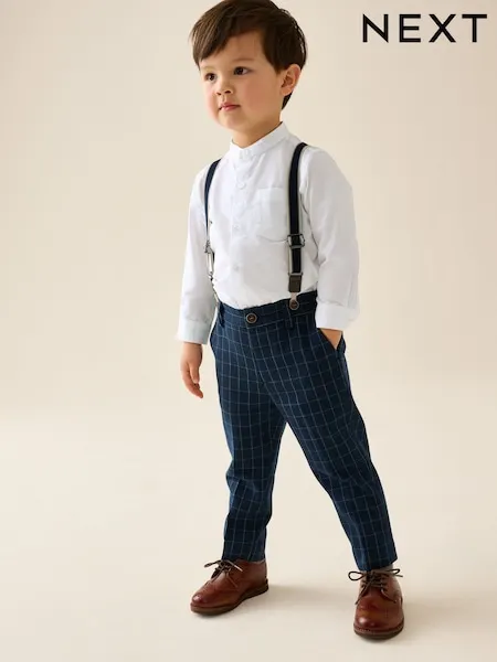 Navy Check Shirt Trousers and Braces Set (3mths-9yrs)